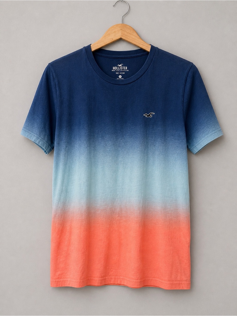 Hollister Men’s M Ombre Tee  Blue Orange Gradient Logo Short Sleeve 100% Cotton